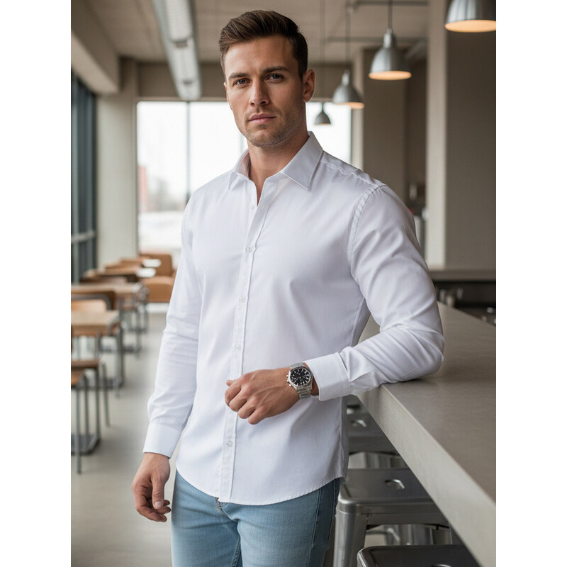 Pánská elegantní hladká bílá košile REGULAR FIT FashionStreet