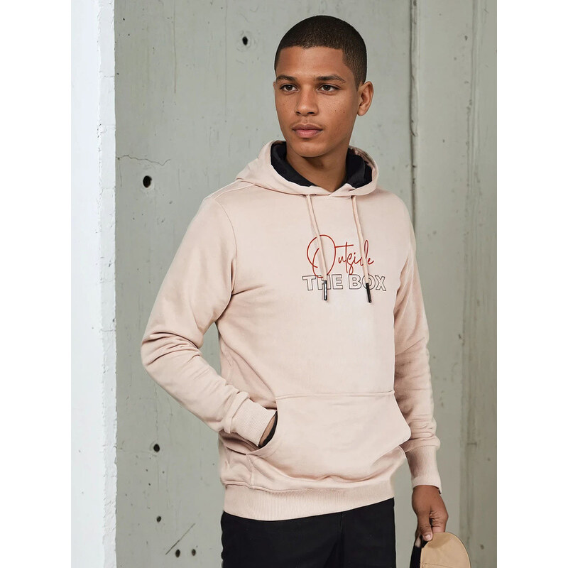 Pánská mikina s kapucí béžová FashionStreet BX5714