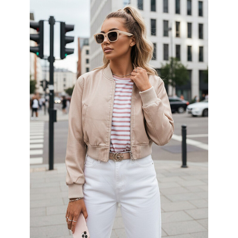 Dámská kožená bunda bomber SANTOL béžová FashionStreet TY4339