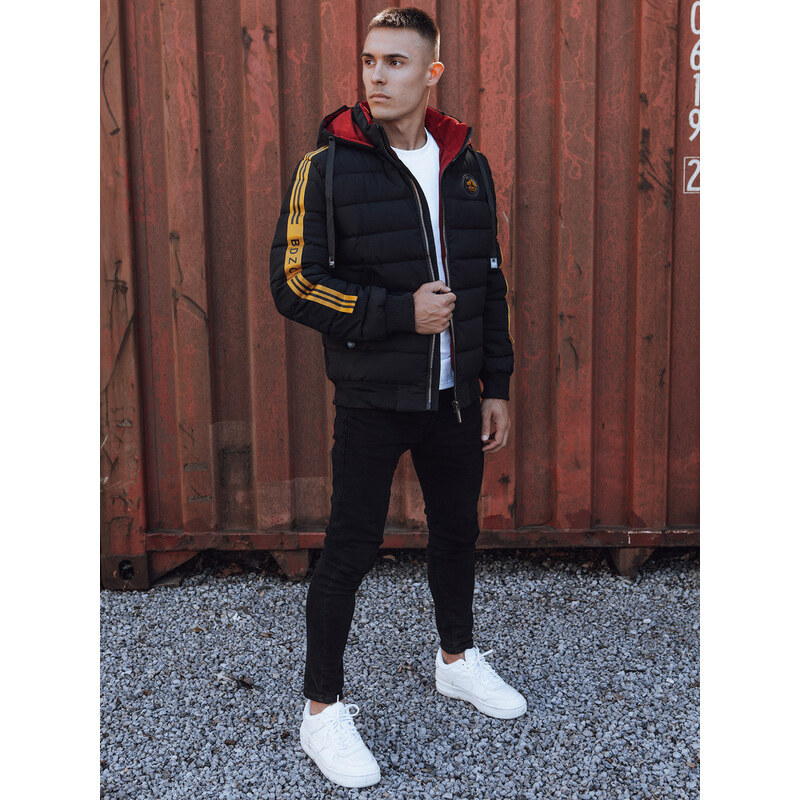 Pánská prošívaná zimní bunda s kapucí černá Dstreet model