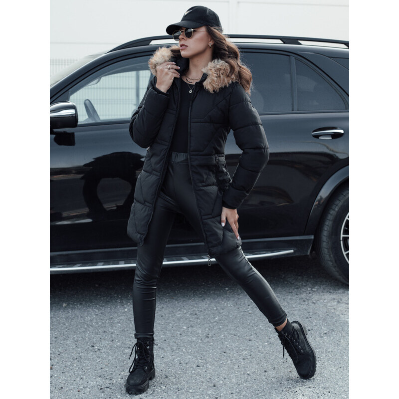 Dámská prošívaná bunda s kožešinou černá FashionStreet TY4577 113427288
