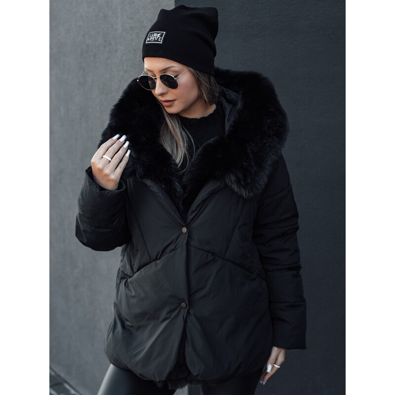 LUNAVI dámská zimní bunda prošívaná s kožešinou černá FashionStreet 113427304