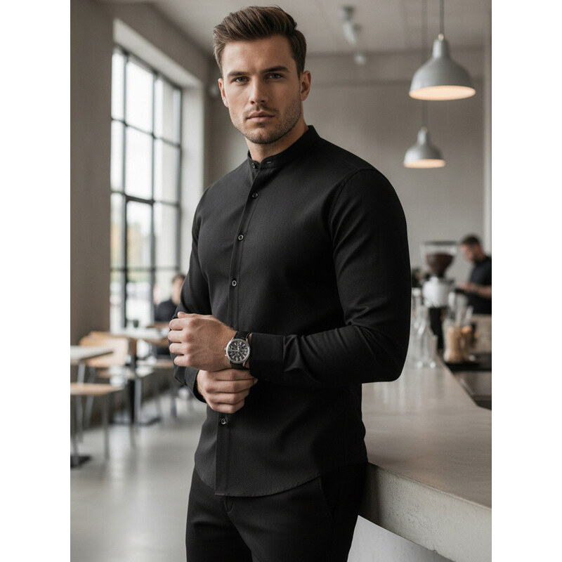 Pánská černá košile SLIM FIT se stojáčkem Dstreet model 21981610