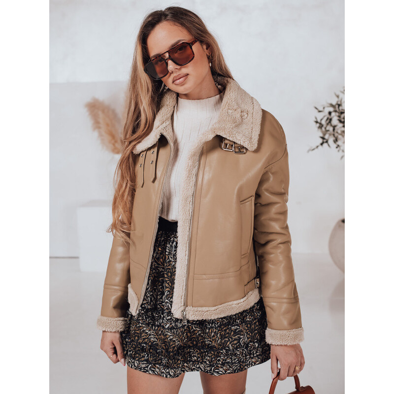 Dámská kožená bunda s ovčí kůží SHEREB khaki FashionStreet TY4757 113427390