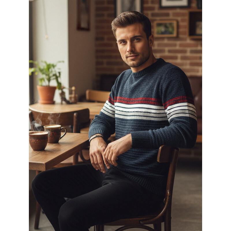 Pánský pruhovaný tmavě modrý svetr Dstreet model 21982550 -
