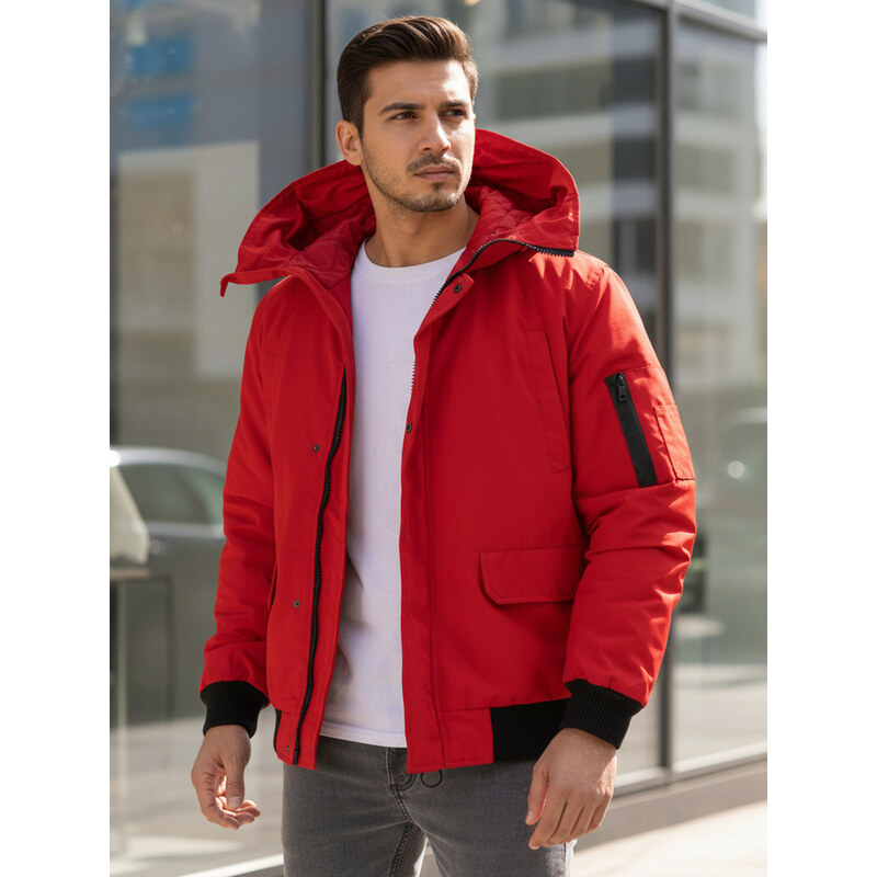 Pánská zimní bunda s kapucí červená FashionStreet TX4983