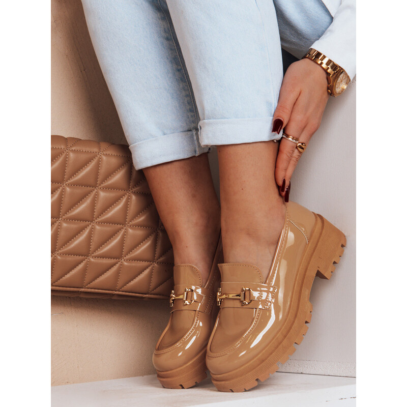 Dámské lakované mokasíny ELEGANCI khaki FashionStreet ZY0676