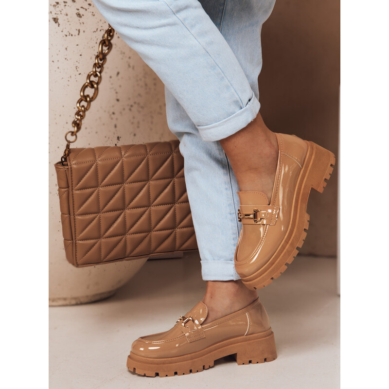 Dámské lakované mokasíny khaki Dstreet model 21983972 -