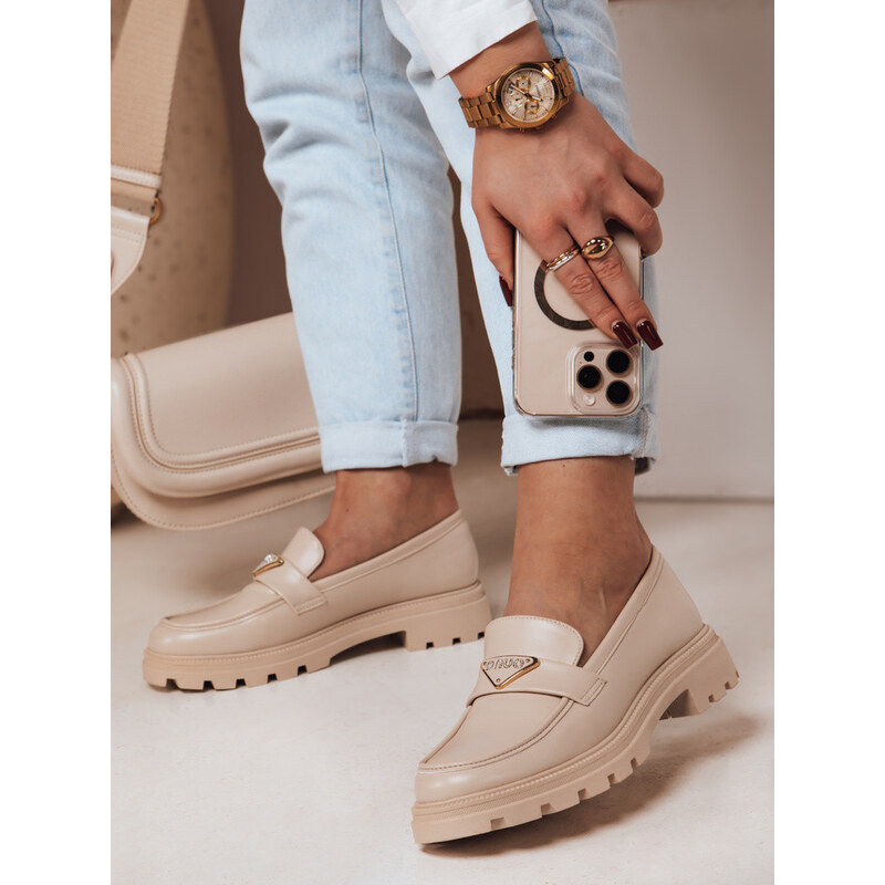 Dámské mokasíny s plochou podrážkou ELEGANCIO beige