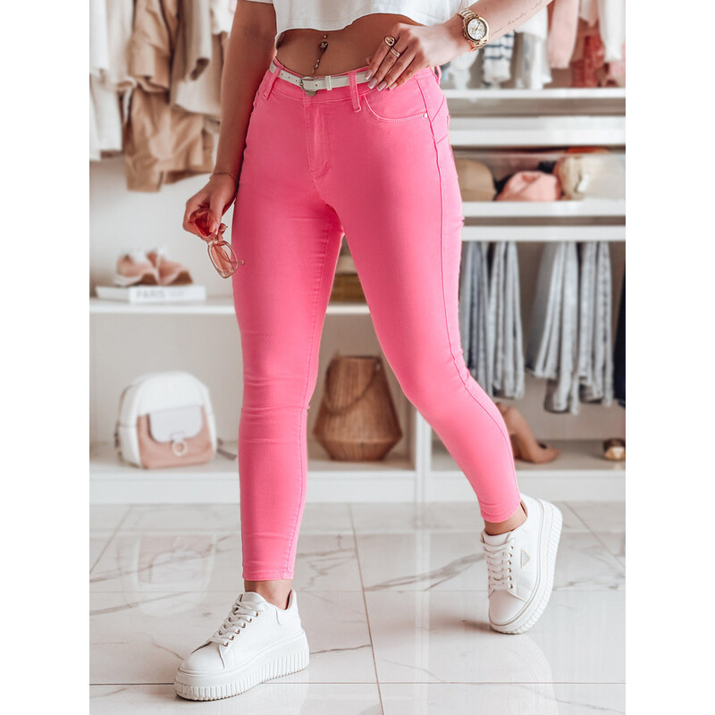 Dámské úzké kalhoty s páskem VIVASKIN růžové FashionStreet