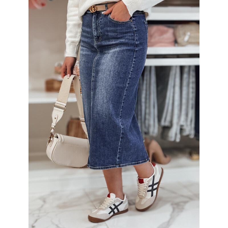 Džínová midi sukně s rozparkem MERITTA navy blue FashionStreet
