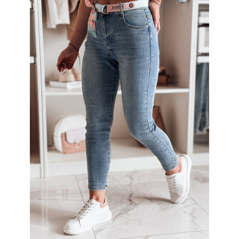 Dámské džínové kalhoty slim fit s páskem TRENDLINE modré