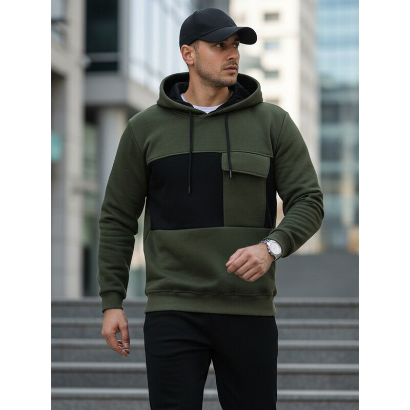 Pánská khaki mikina s kapucí FashionStreet BX5913