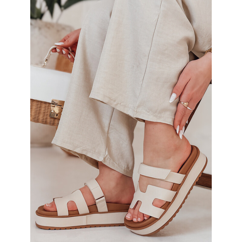 Dámské žabky na suchý zip PLATFOR beige FashionStreet ZY0866