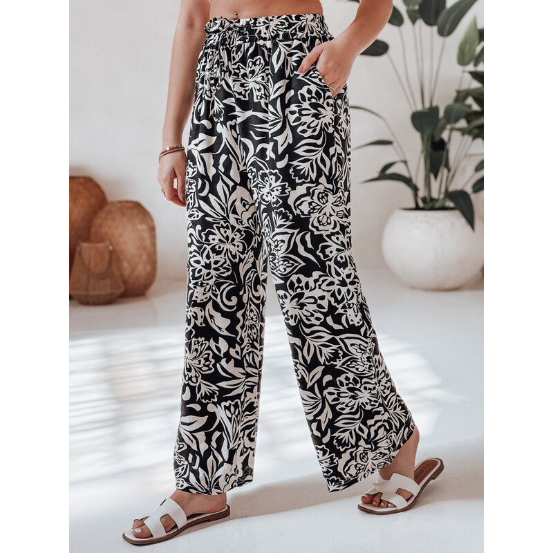 Dámské kalhoty ze široké látky TROPICAL SUN černé FashionStreet UY2634 113510923