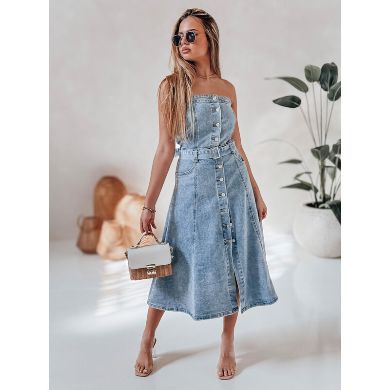 Džínové midi šaty s páskem SUMMER SKY blue FashionStreet EY2585