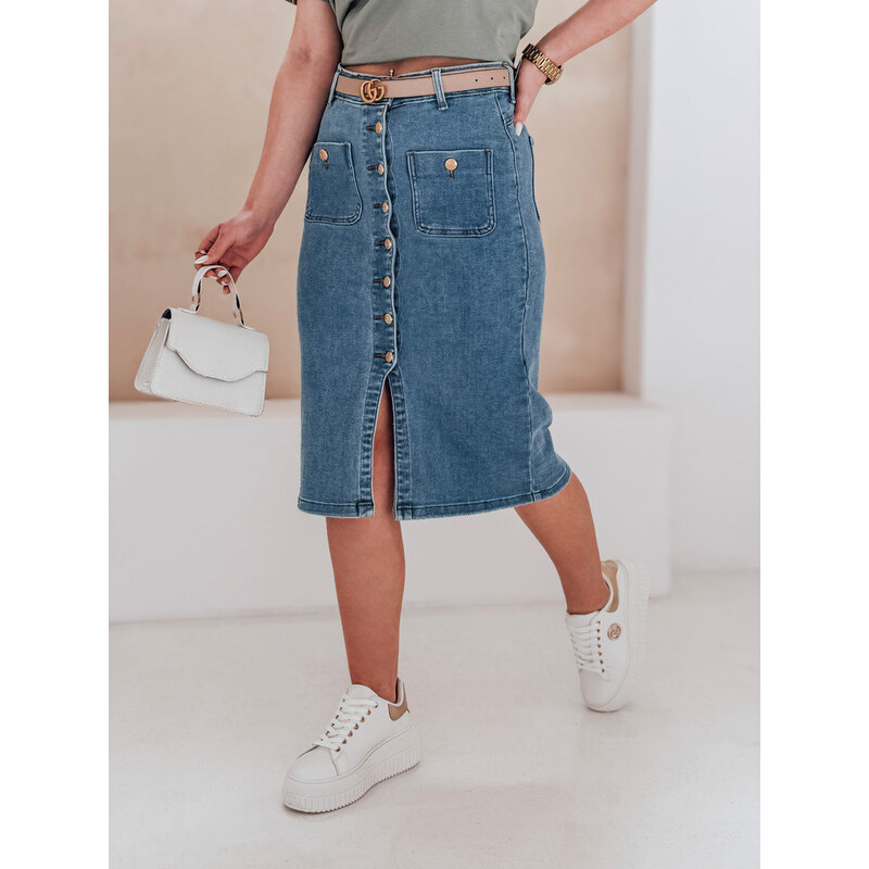 GUZIKOVA modrá midi džínová sukně FashionStreet CY0509 113427848
