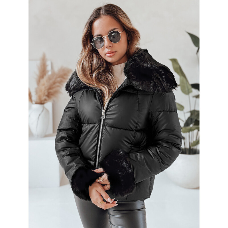 Dámská krátká bunda s kožešinou černá FashionStreet TY5067 113428017