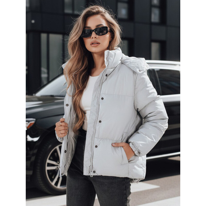Dámská kožená přechodná bunda COLLAR šedá FashionStreet TY5190