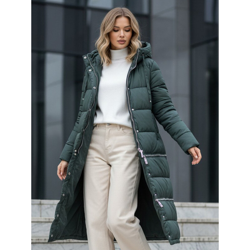 FashionStreet dámská zimní dlouhá zelená bunda TY5138 113428048