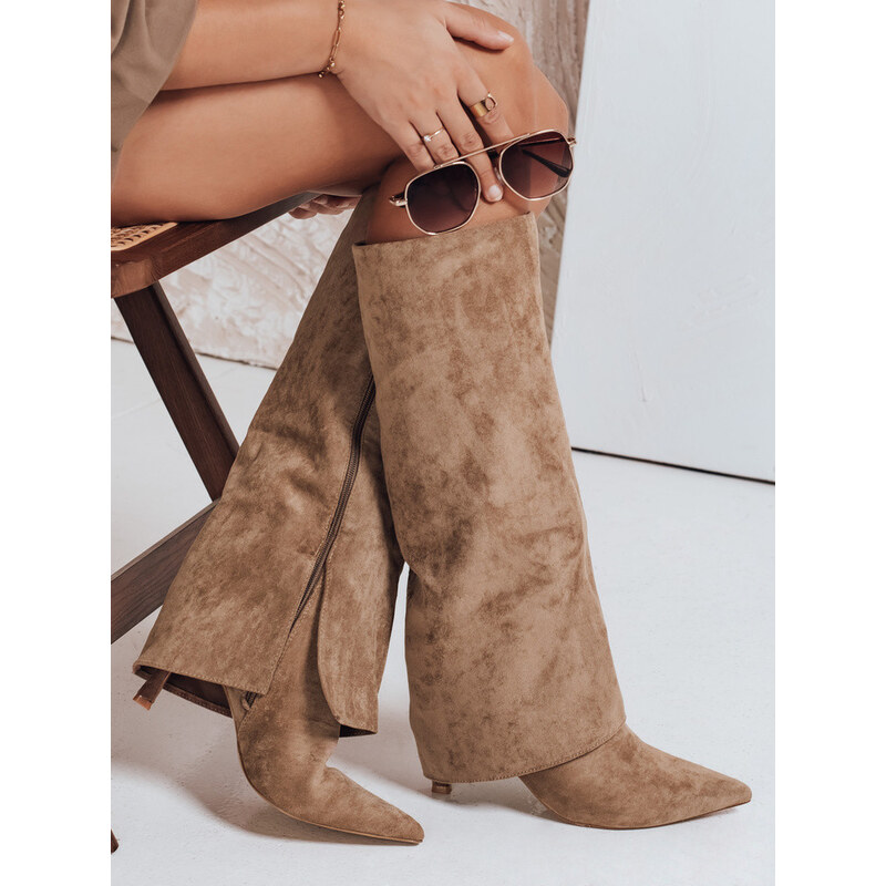 Dámské semišové boty s širokým svrškem khaki FashionStreet