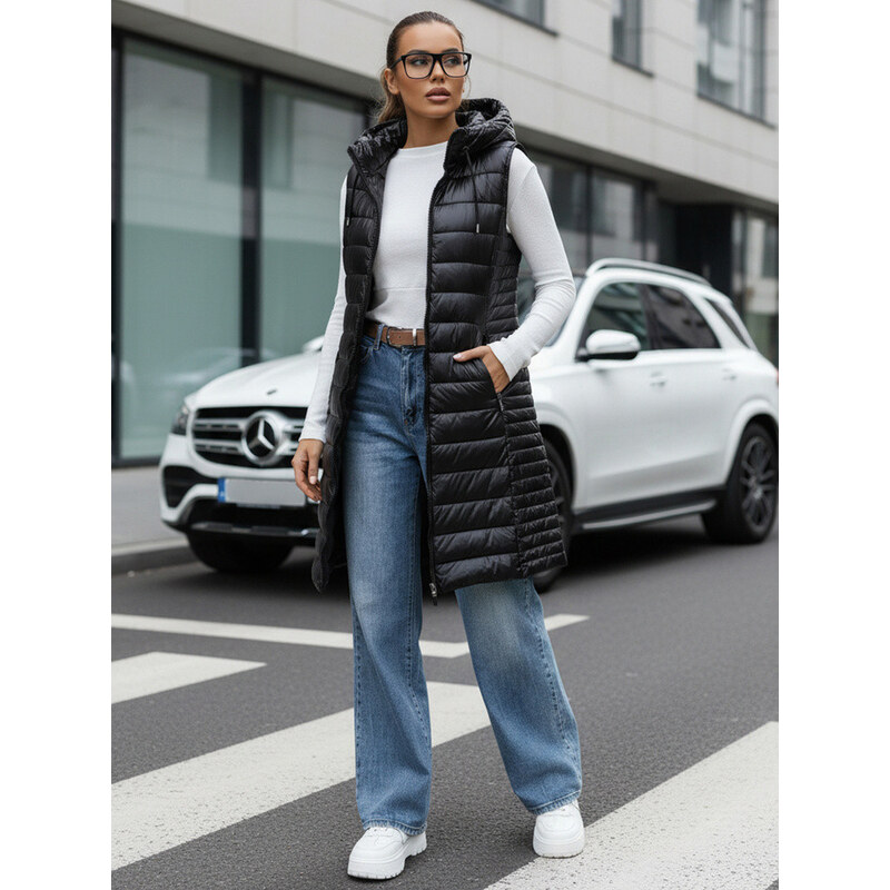 Dámská prošívaná vesta s kapucí černá FashionStreet TY5255