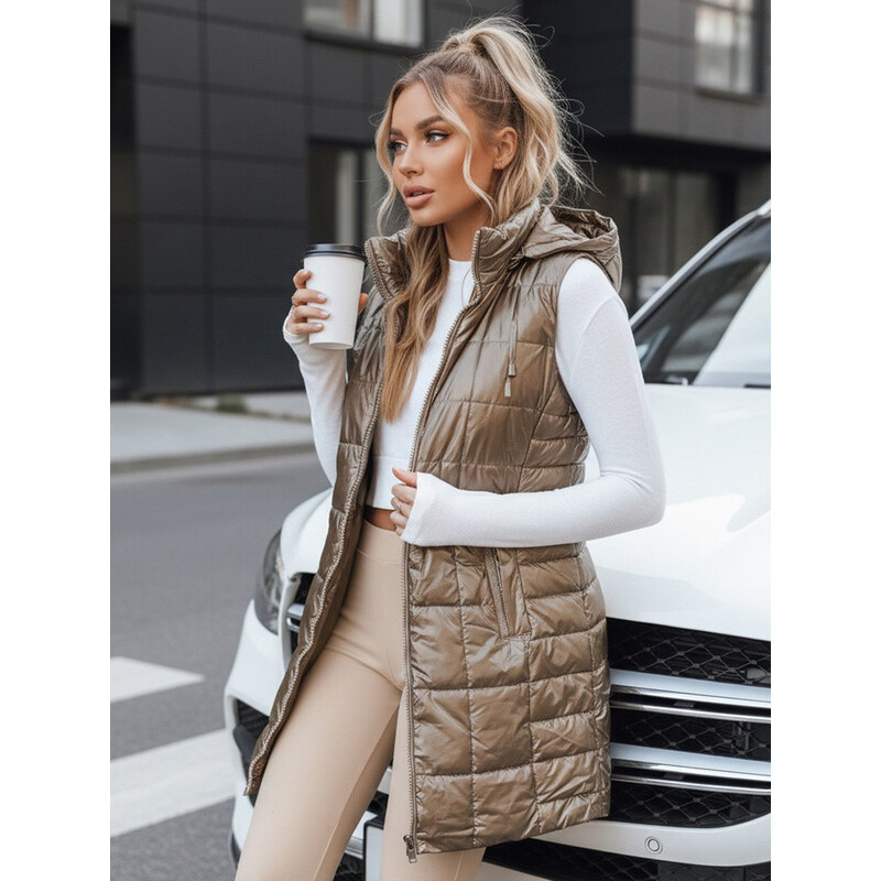 Dámská prošívaná vesta s kapucí ve zlaté barvě FashionStreet