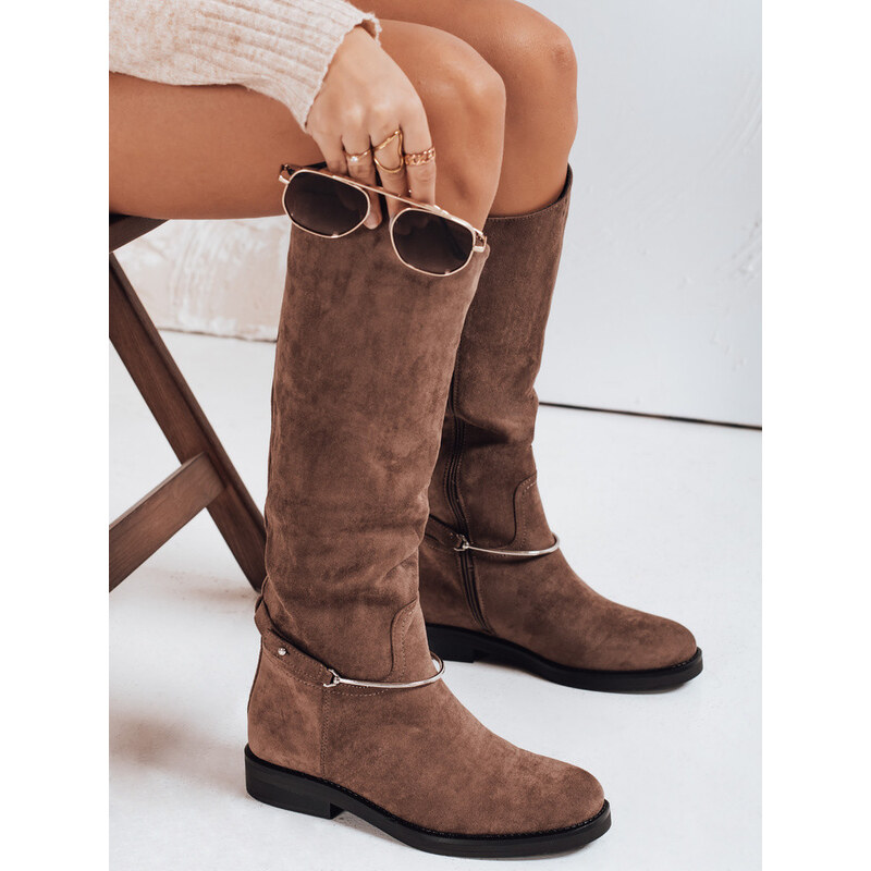 FashionStreet hnědé semišové dámské kozačky ZY1204 113428218