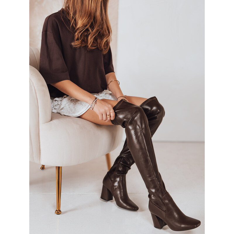 Dámské kozačky nad kolena hnědé FashionStreet ZY1246