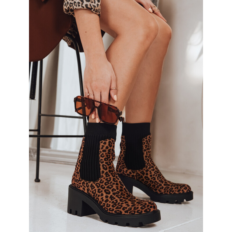 Dámské semišové kozačky s leopardím vzorem v hnědé barvě FashionStreet 113428290
