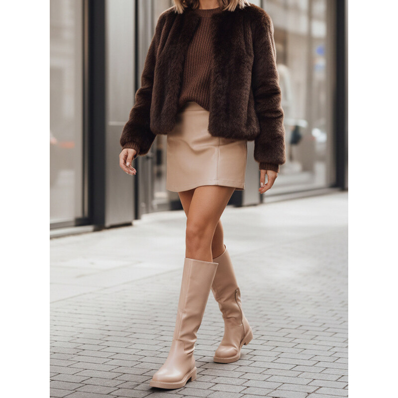 Dámské béžové kozačky Dstreet model 21994384 - FashionStreet