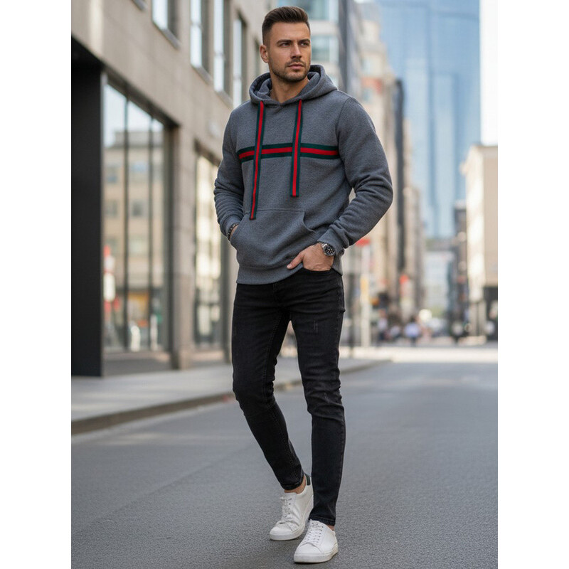 Pánská mikina s kapucí tmavě šedá Dstreet model 21994643 -