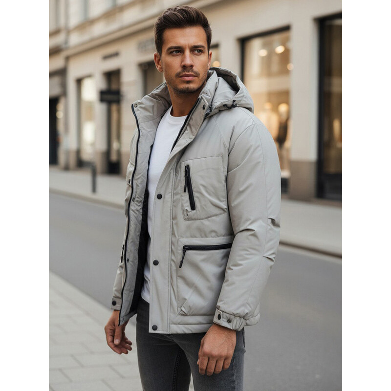 Pánská šedá zimní bunda s kapucí FashionStreet TX5107