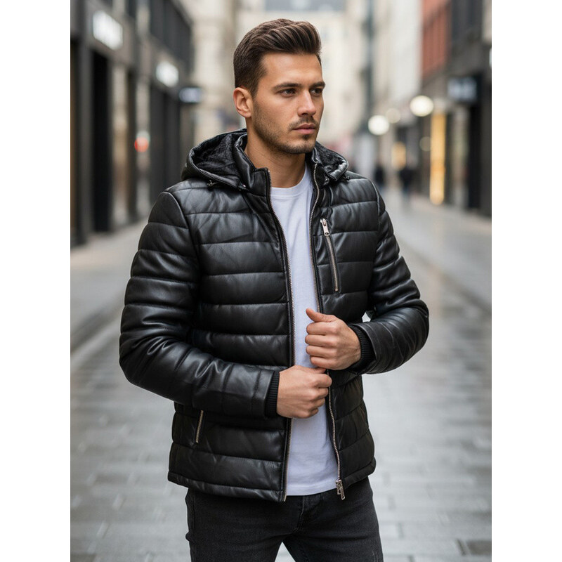 Pánská zimní prošívaná kožená bunda černá FashionStreet TX5116