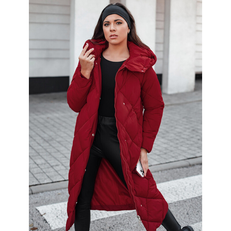 Dámská prošívaná zimní bunda s kapucí FEMACOAT vínová FashionStreet 113428336