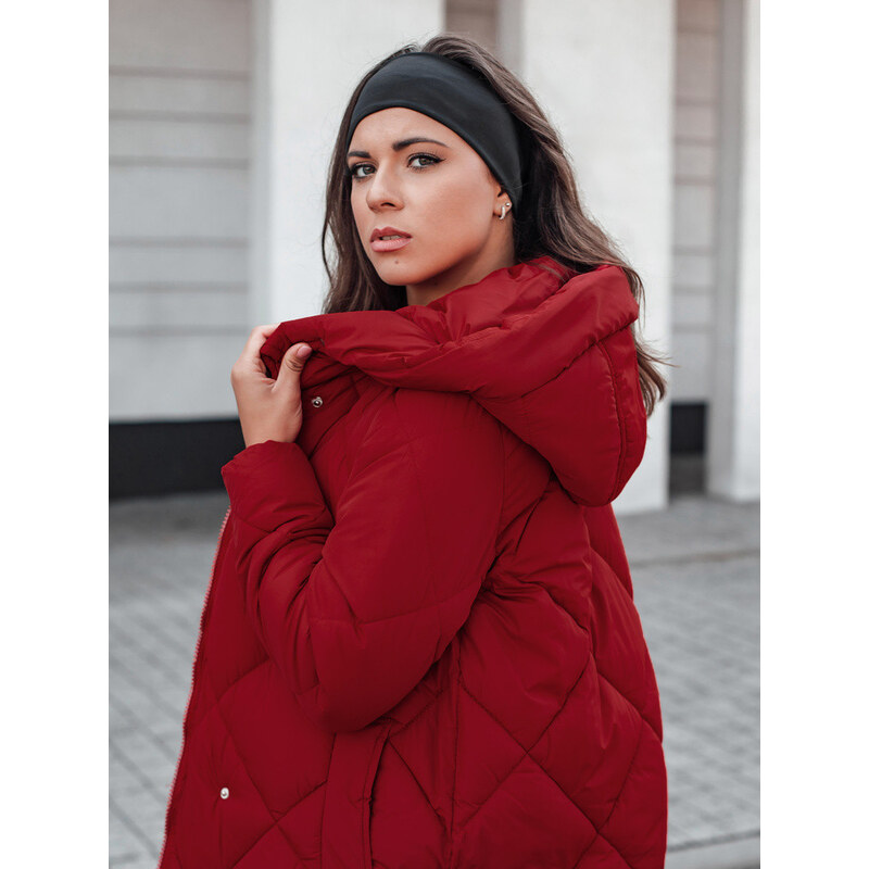 Dámská prošívaná zimní bunda s kapucí vínová Dstreet model