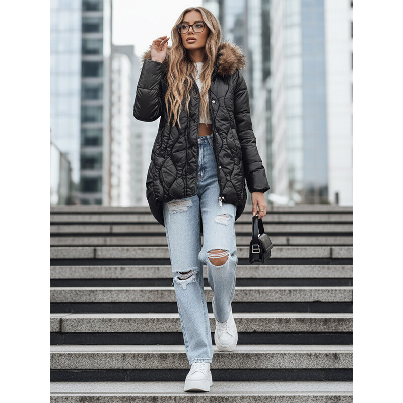 Dámská zimní bunda s kožešinou černá Dstreet model 21994813 -