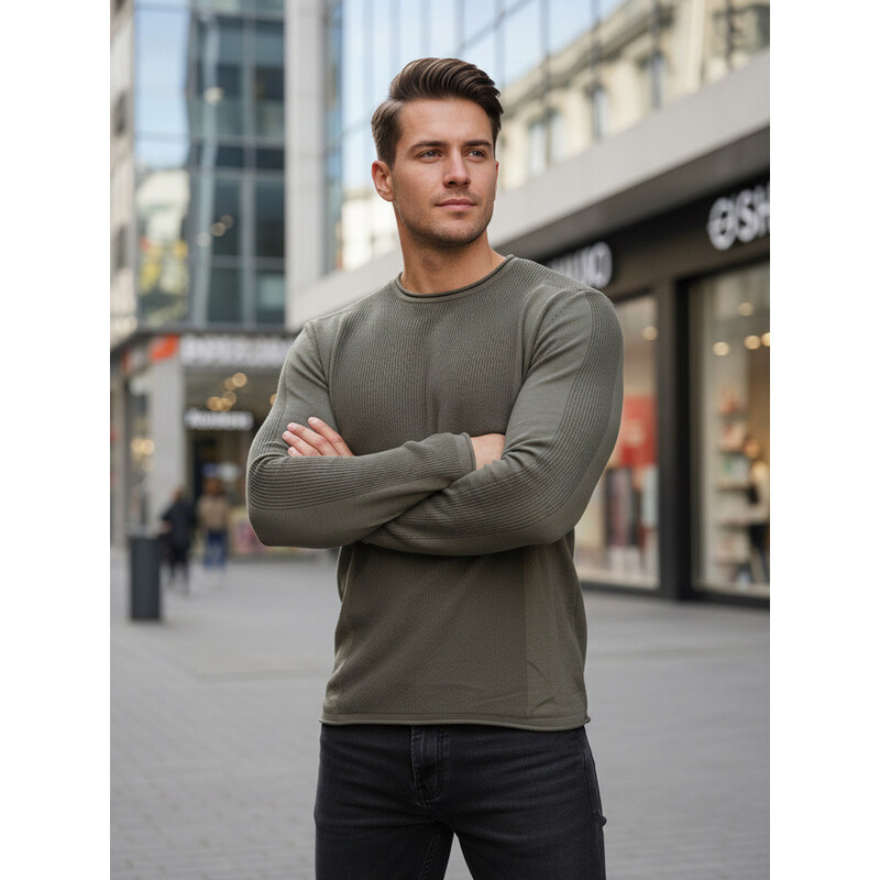 Pánský khaki svetr model 21995134 - FashionStreet