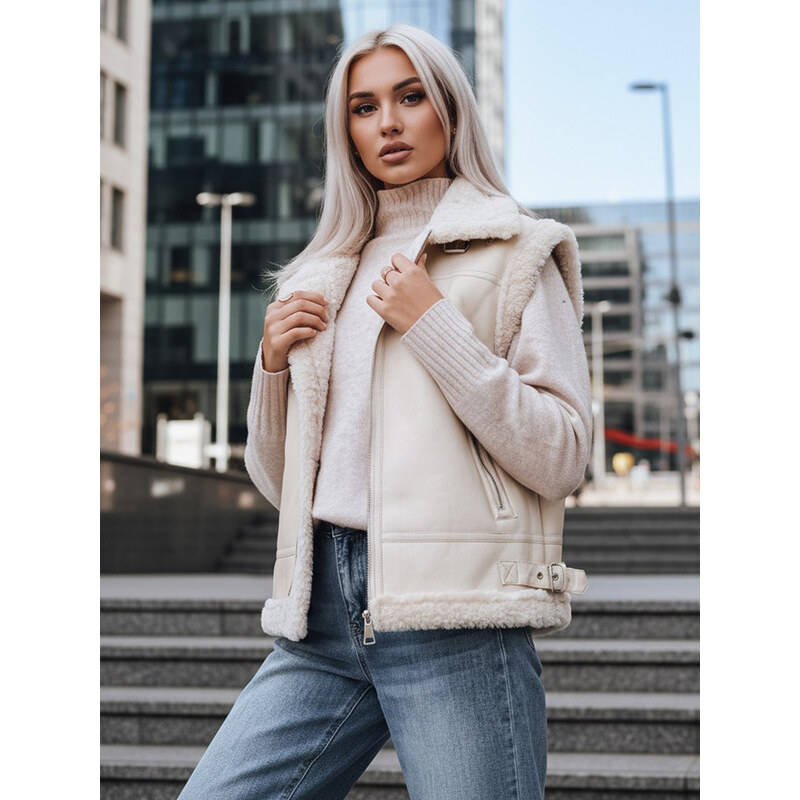 Dámská kožená vesta s ovčí kůží béžová FashionStreet TY5238z 113428403