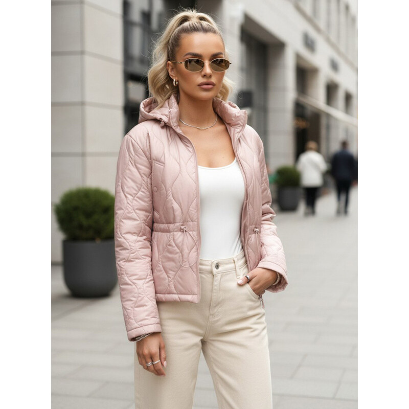 Dámská prošívaná bunda s kapucí ve světle růžové barvě FashionStreet 113428459