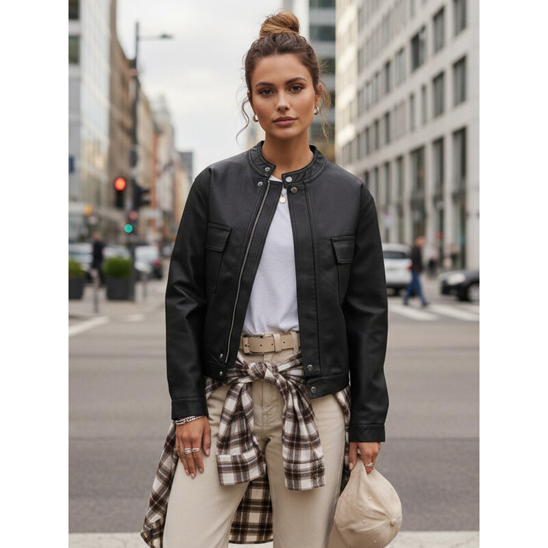Dámská kožená bunda černá FashionStreet TY5539 113428465
