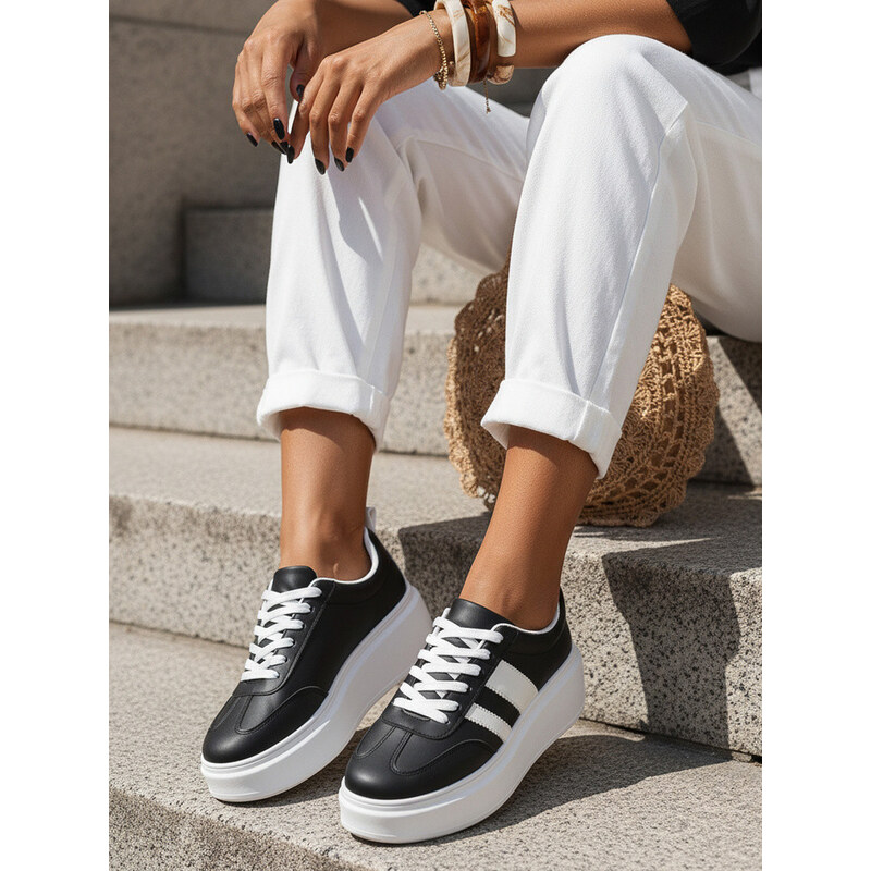 Dámské kožené tenisky na platformě černé FashionStreet ZY1395