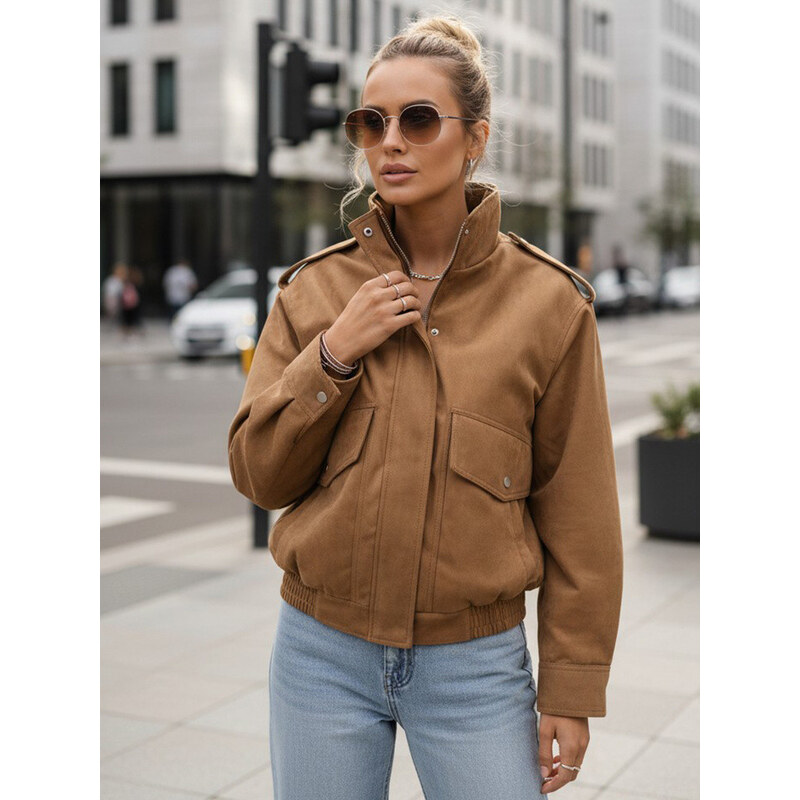 Dámská semišová velbloudí bunda typu bomber FashionStreet TY5572