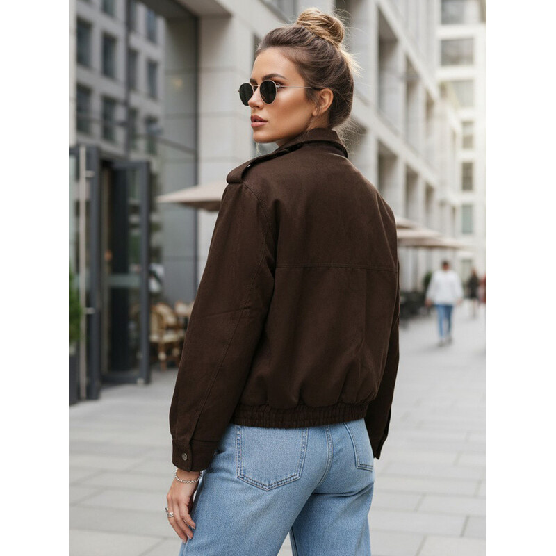 Dámská semišová bunda bomber v čokoládové barvě Dstreet model