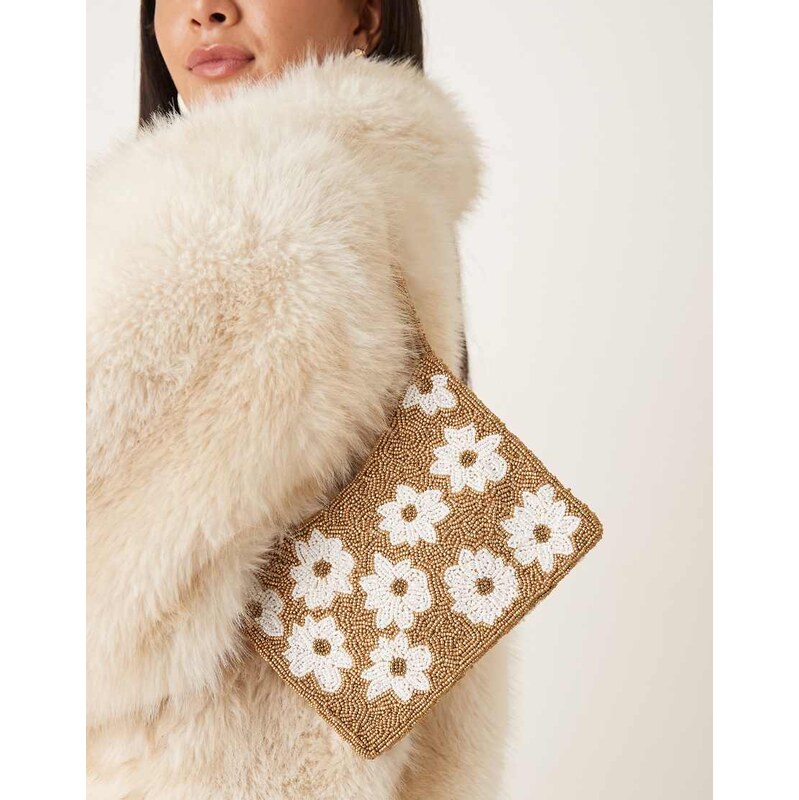 True Decadence floral beaded shoulder bag in gold 113421222
