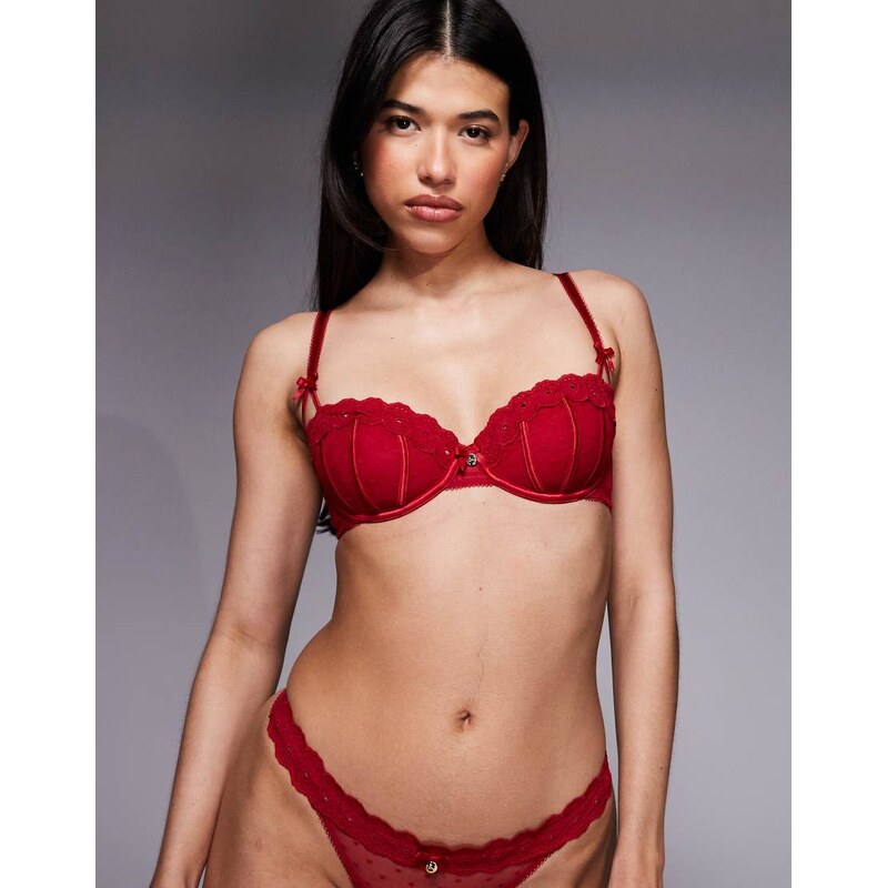 Boux Avenue Angelique heart lace balconette bra in red 113421235