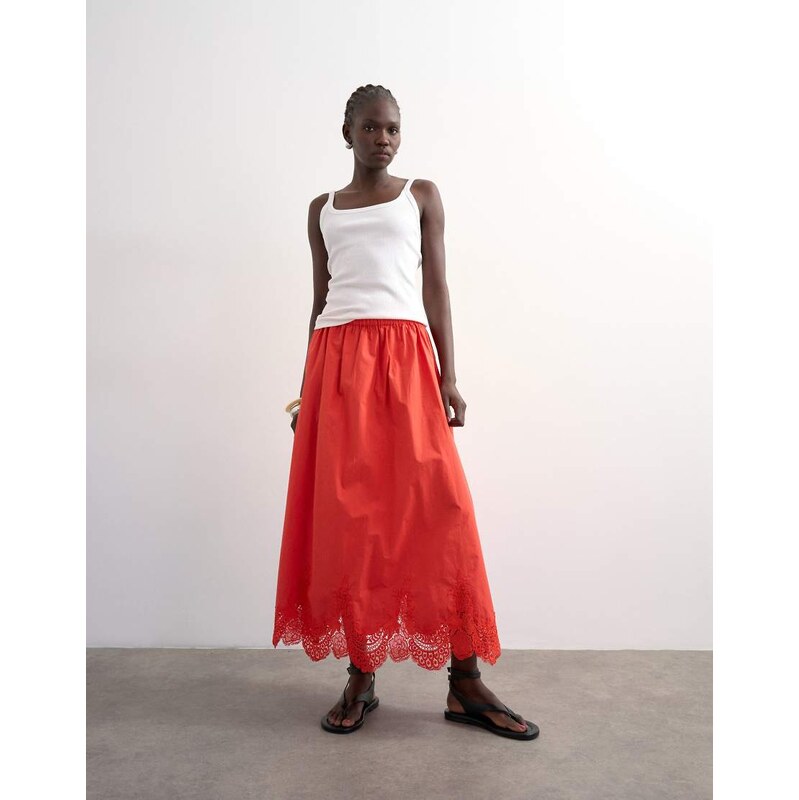 Topshop lace hem full circle maxi skirt in red