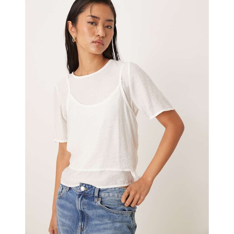 Threadbare blouse with vest overlay in white 113441636