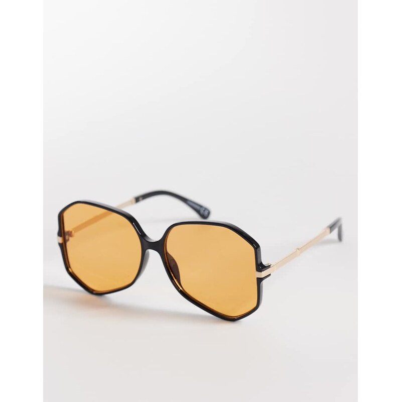 ASOS DESIGN skinny frame angular 70s sunglasses with orange lens