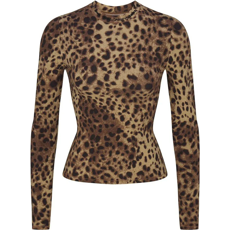 SKIMS x Dolce&Gabbana Cotton Jersey Long Sleeve T-Shirt Leopard 112499032